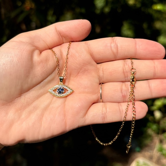 18K Gold Plated Diamond Evil Eye Necklace - Picture 3 of 9